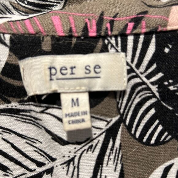 Per se LINEN dress/tunic/sheath black/white/pink Tropical Print Linen size M - Picture 5 of 5